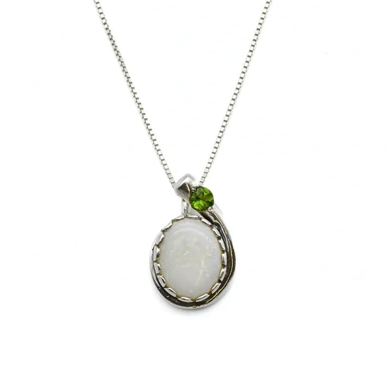 Vintage Opal Necklace - White Teardrop  Pendant - Genuine Opal Pendant