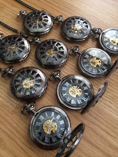 Wedding Party Gift Personalized Black Pocket watch Engravable Mechanical Mens Watch Gift For Him Personalized Groomsmen  Gifts  VM026