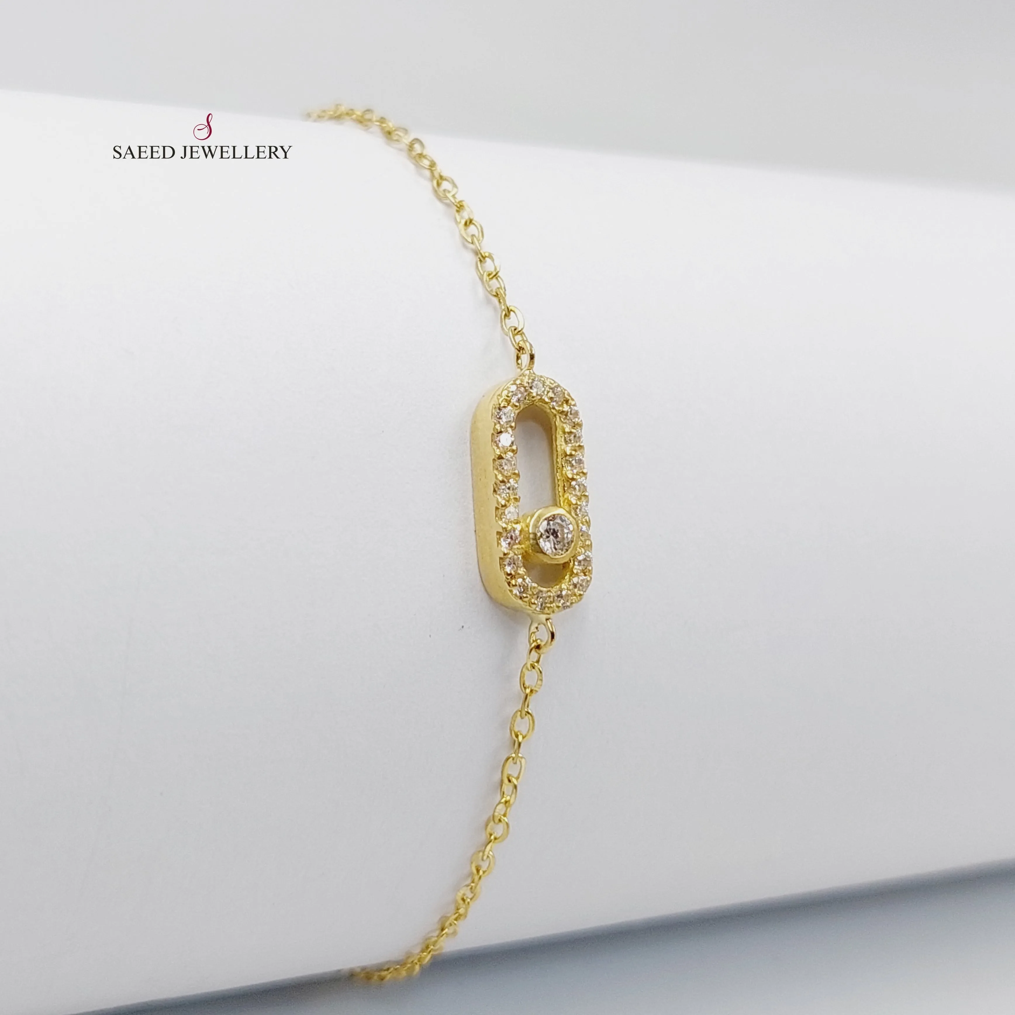 Zircon Studded Paperclip Bracelet